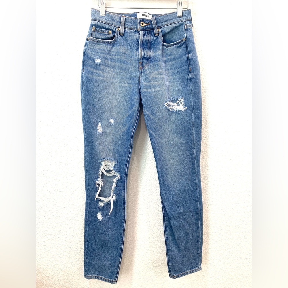 Pistola Straight Jeans Distressed Button Fly Mom Jean High Rise Women’s 25